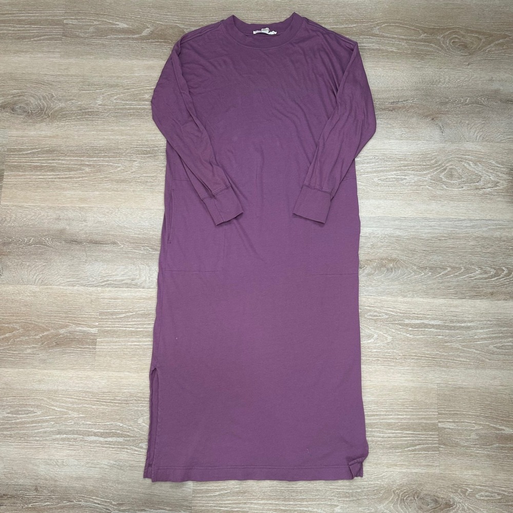 Free People Beach Maxi Dress Womens Large Purple Long Sleeve Side Slit Pockets